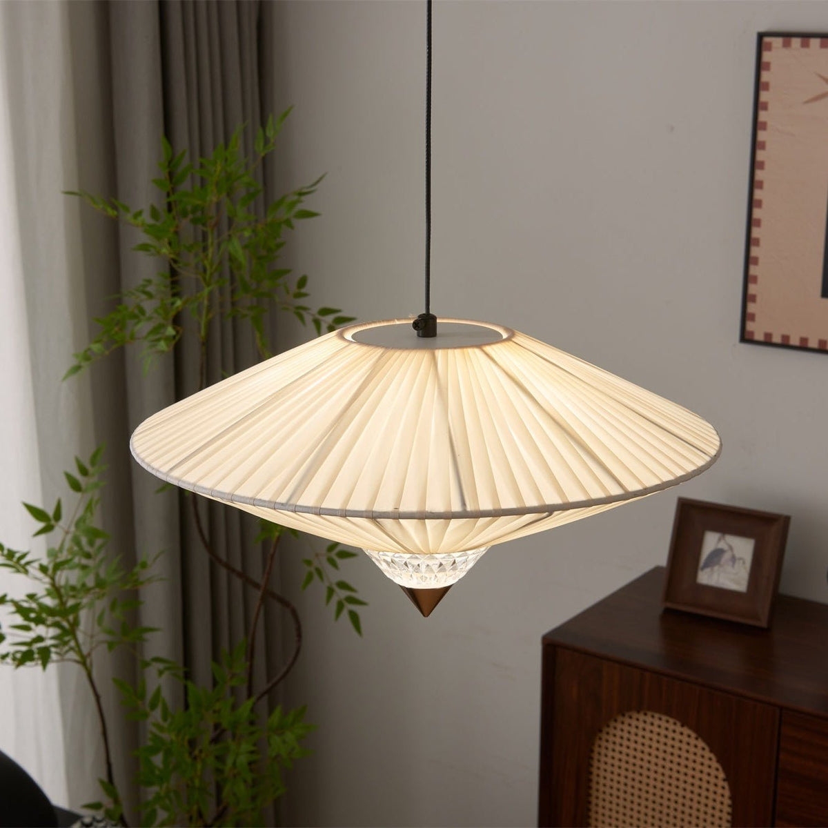 Suki Decorative Pendant Light – Pleated Fabric Shade with Crystal Diffuser
