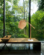 Suzhu Zen Table Lamp — Handwoven Bamboo & Marble Ambient Light