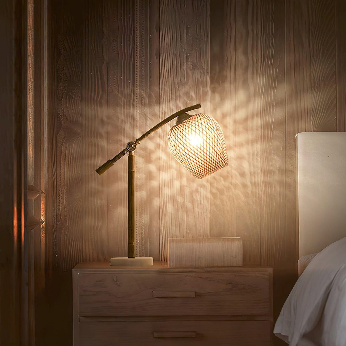 Suzhu Zen Table Lamp — Handwoven Bamboo & Marble Ambient Light
