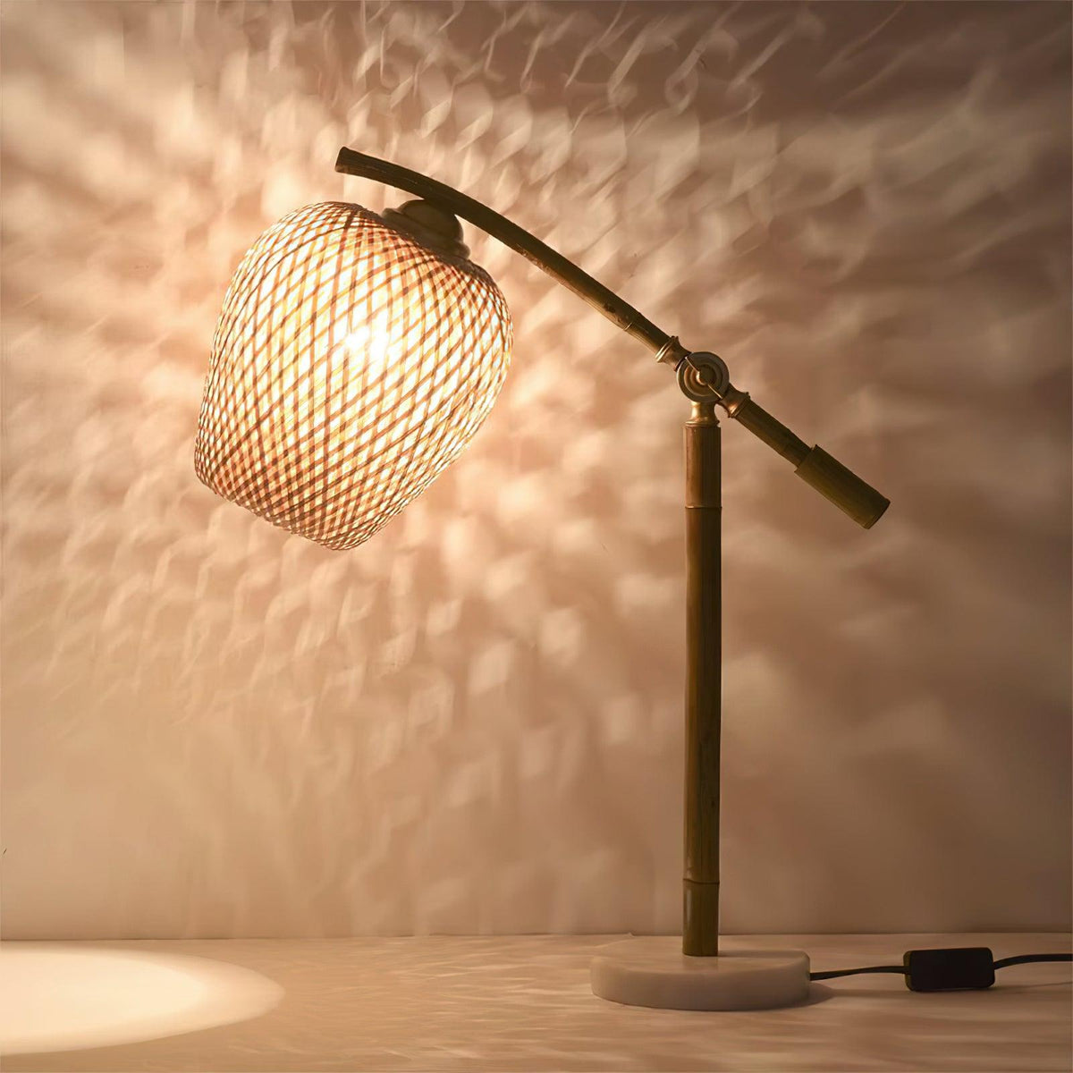Suzhu Zen Table Lamp — Handwoven Bamboo & Marble Ambient Light