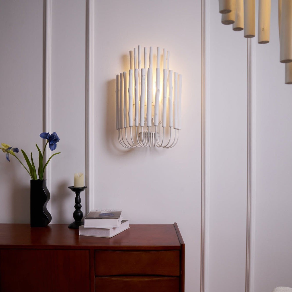 Swinton Sculptural Wooden Wall Sconce with Curved Iron Arm
