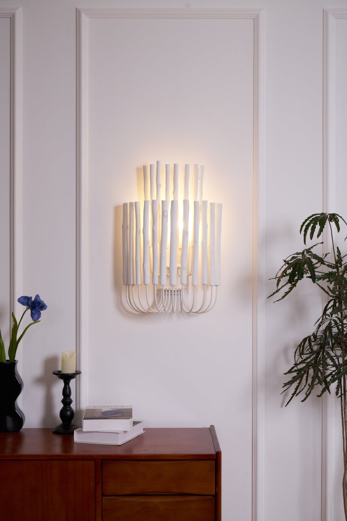 Swinton Sculptural Wooden Wall Sconce with Curved Iron Arm
