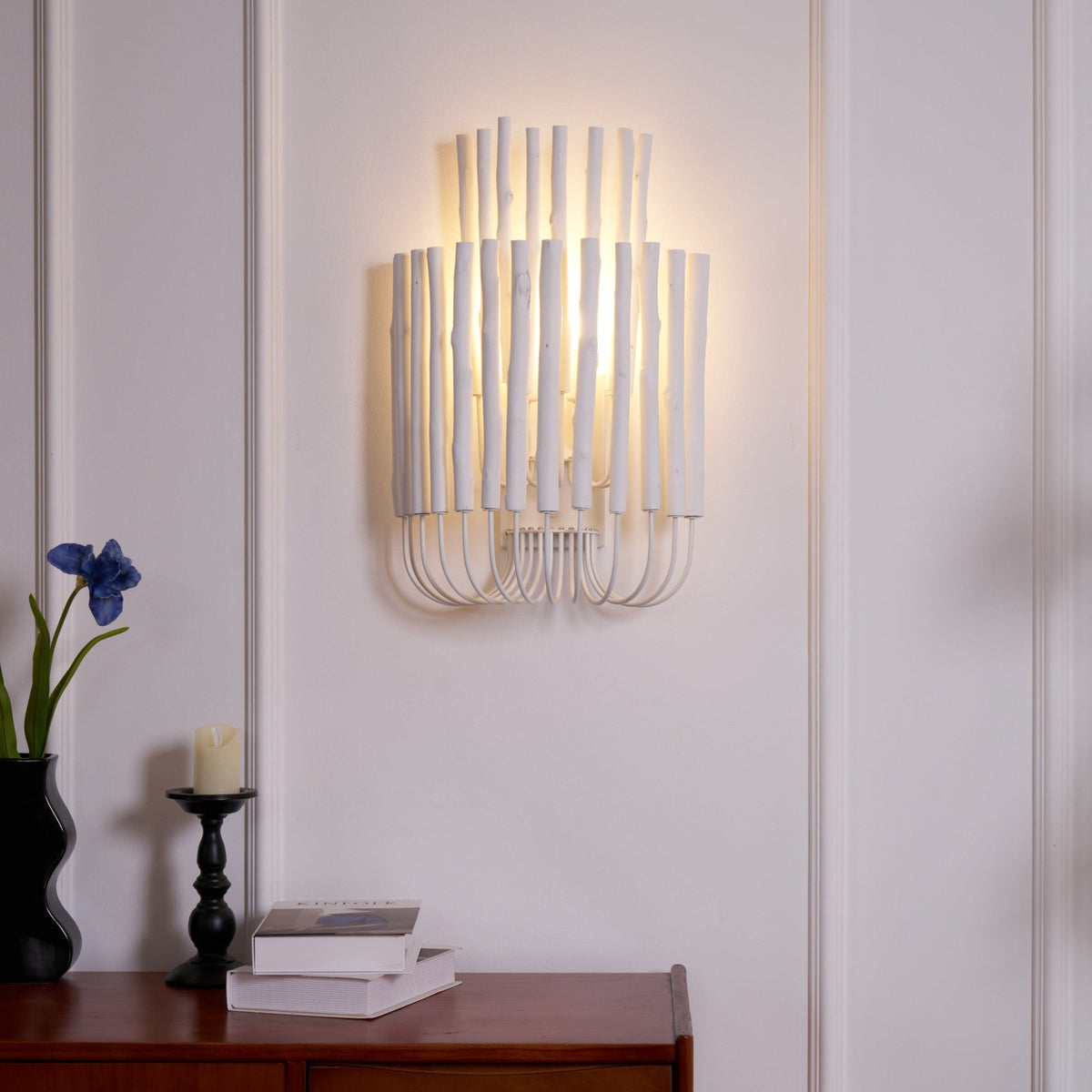 Swinton Sculptural Wooden Wall Sconce with Curved Iron Arm