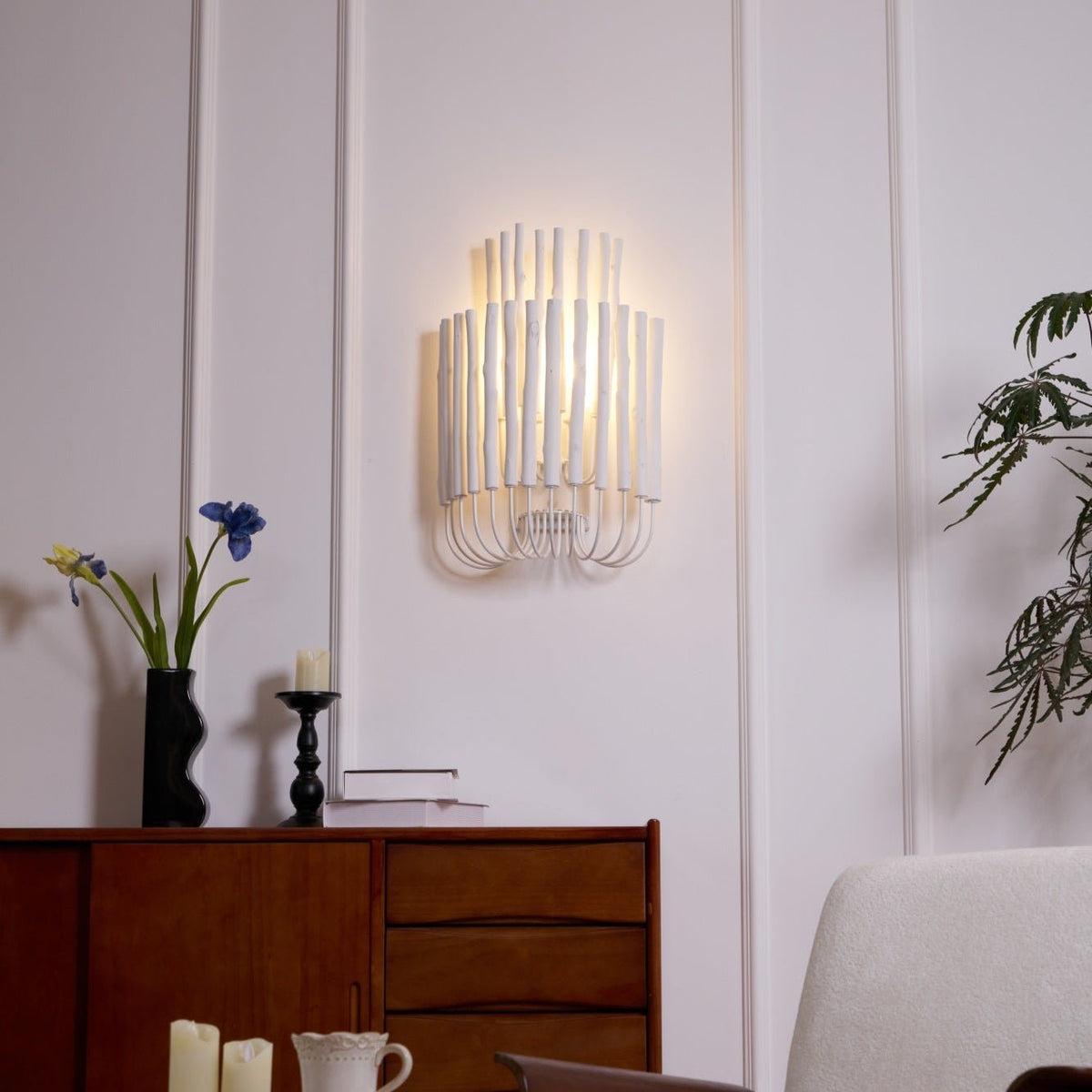 Swinton Sculptural Wooden Wall Sconce with Curved Iron Arm