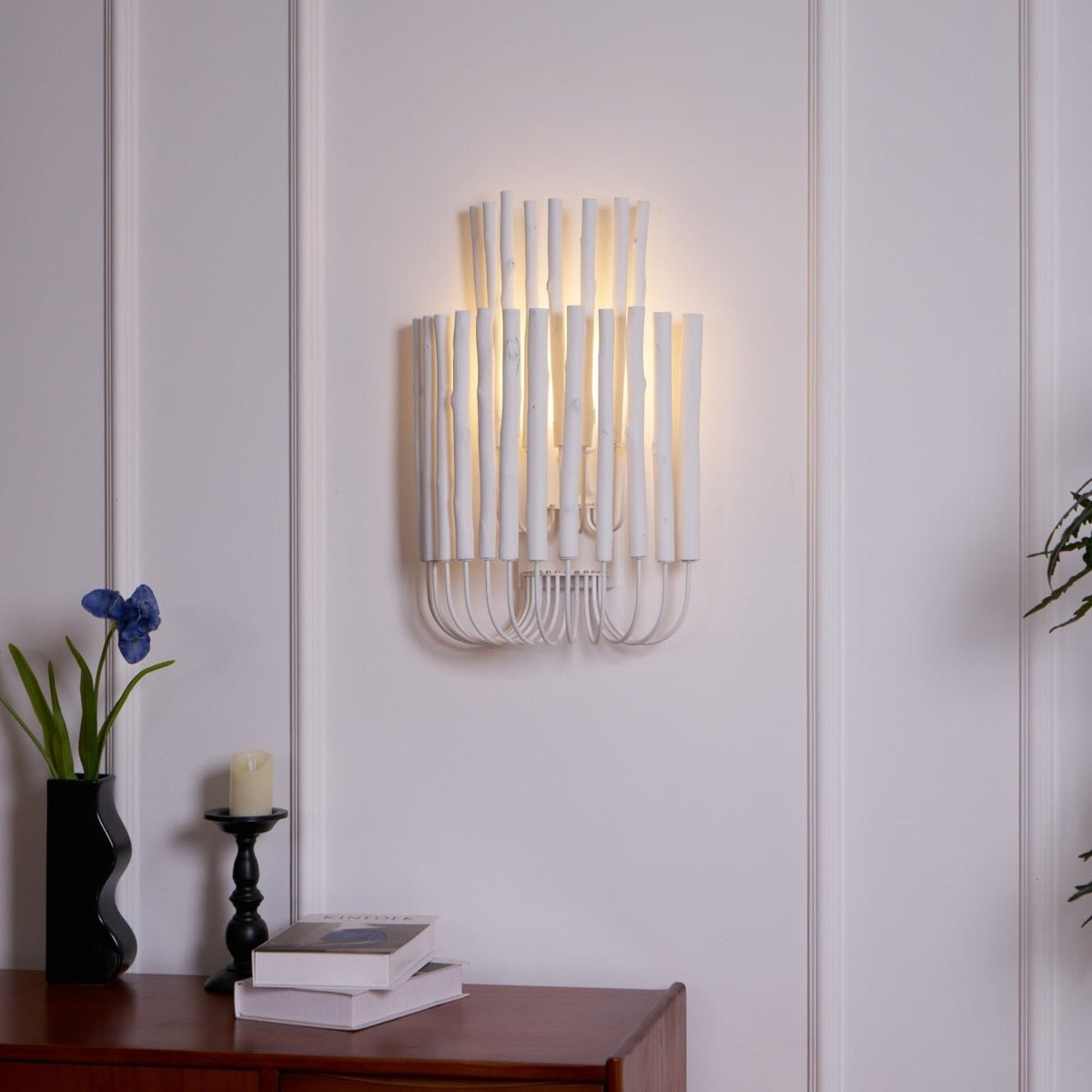 Swinton Sculptural Wooden Wall Sconce with Curved Iron Arm