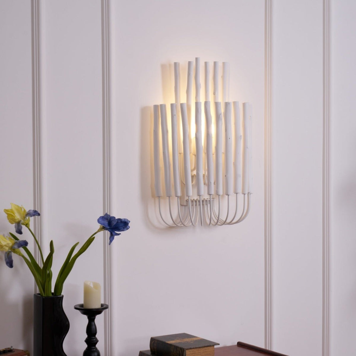 Swinton Sculptural Wooden Wall Sconce with Curved Iron Arm