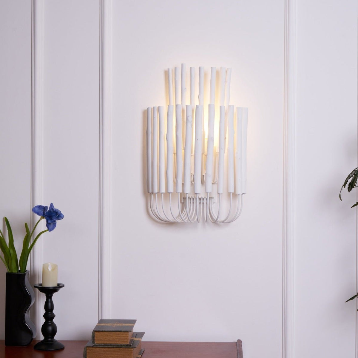 Swinton Sculptural Wooden Wall Sconce with Curved Iron Arm