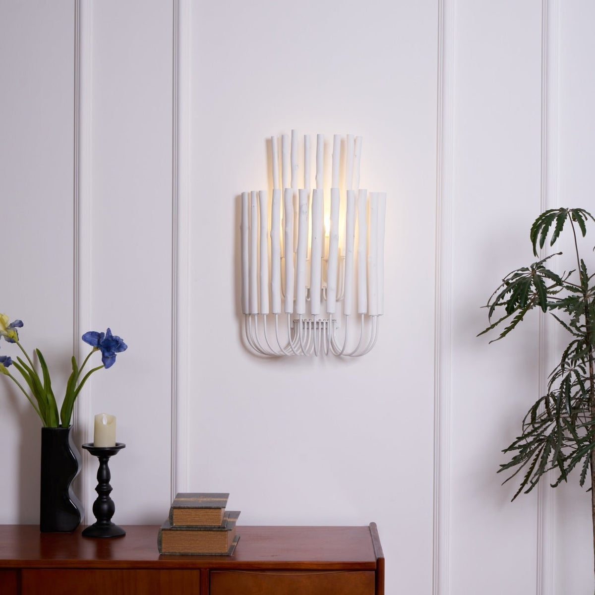 Swinton Sculptural Wooden Wall Sconce with Curved Iron Arm