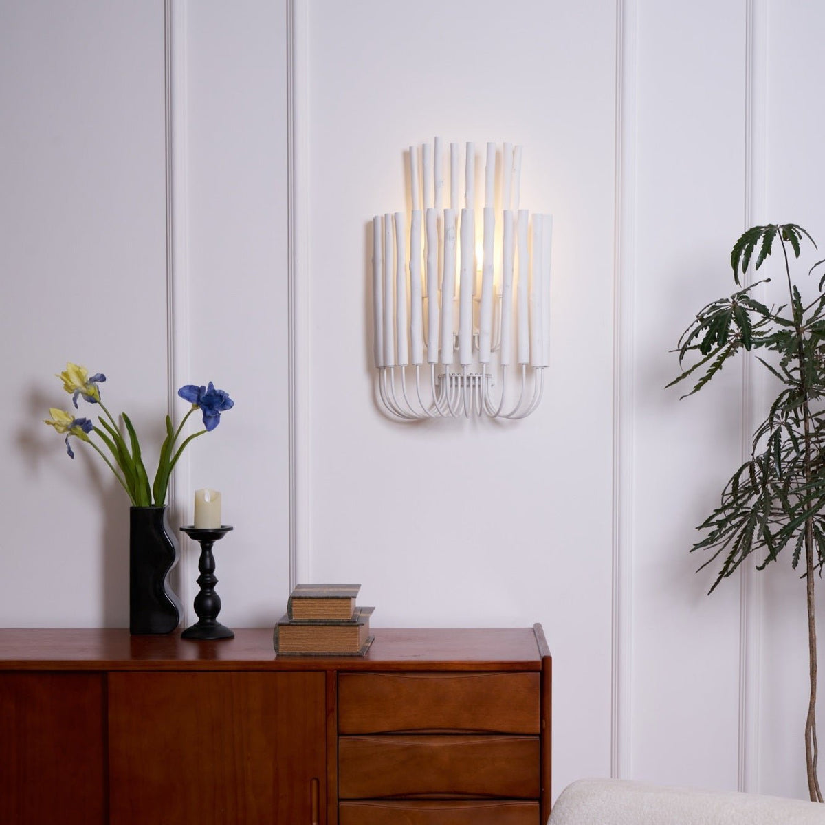 Swinton Sculptural Wooden Wall Sconce with Curved Iron Arm