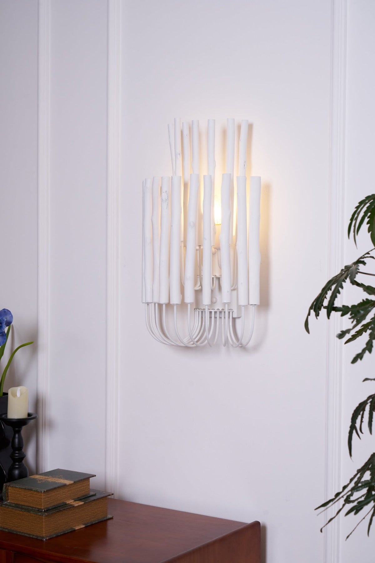 Swinton Sculptural Wooden Wall Sconce with Curved Iron Arm