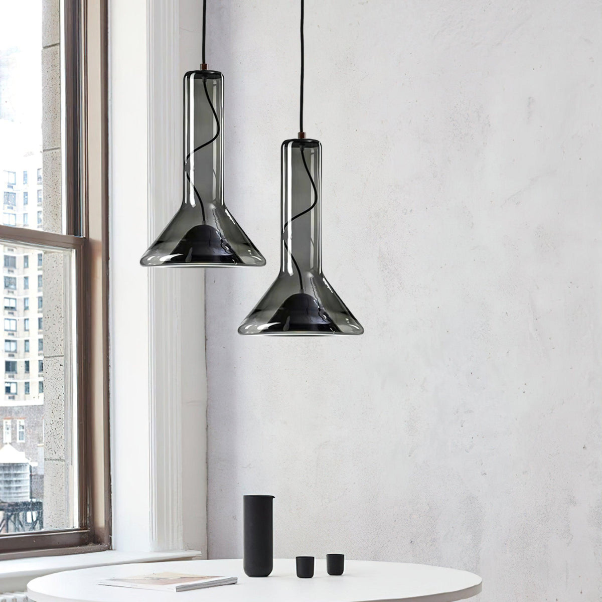 Swirl Glass Pendant Light – Modern Smoke Gray LED Chandelier for Dining Room and Entryway