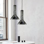Swirl Glass Pendant Light – Modern Smoke Gray LED Chandelier for Dining Room and Entryway