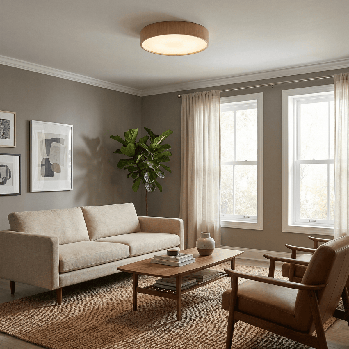 Sylva Round Wood LED Flush Mount Ceiling Light for Modern Interiors