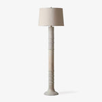 Sylvan Grace Floor Lamp – Carved Wood & Beige Fabric Standing Light