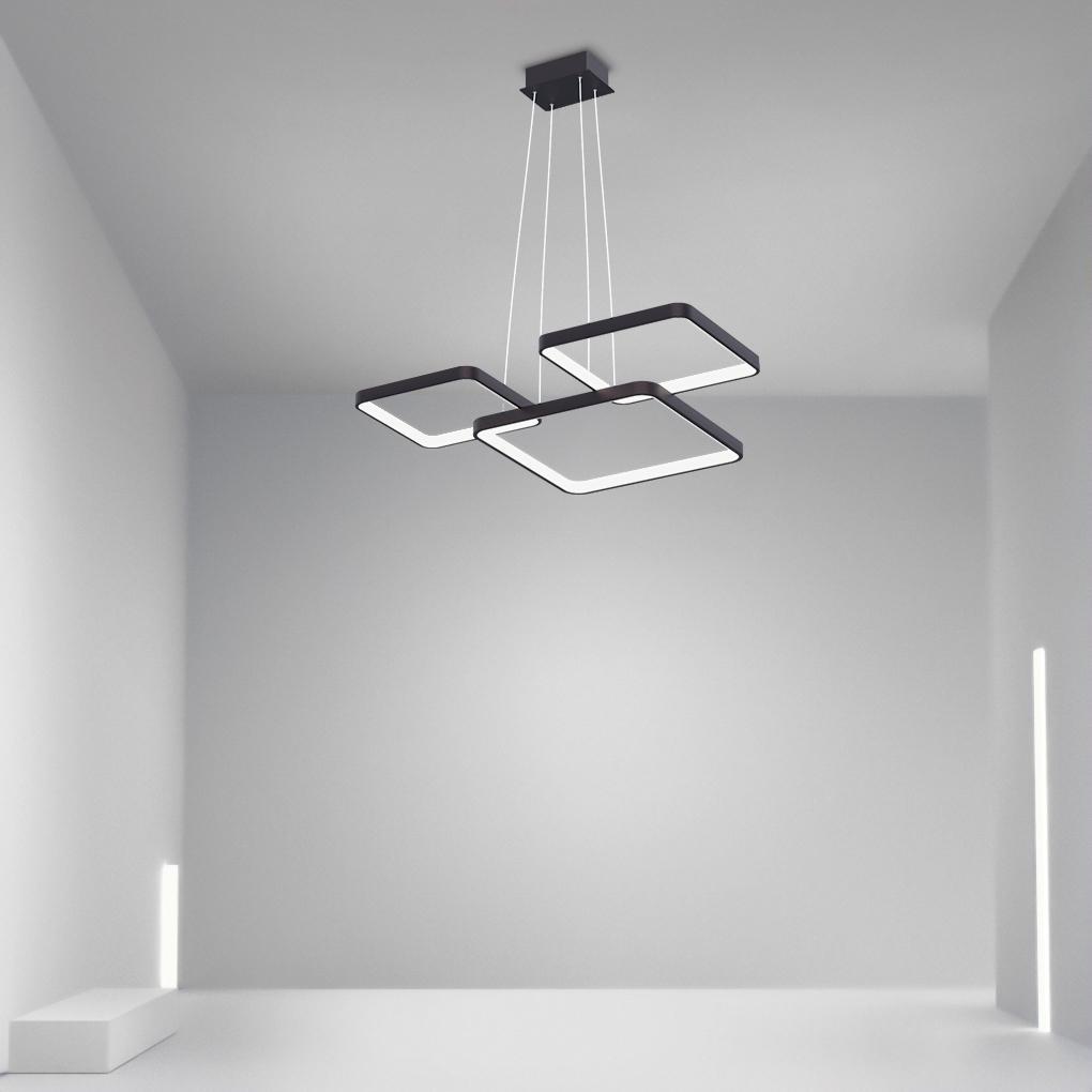 Modern LED Square Chandelier with Remote Control – Coffee Finish