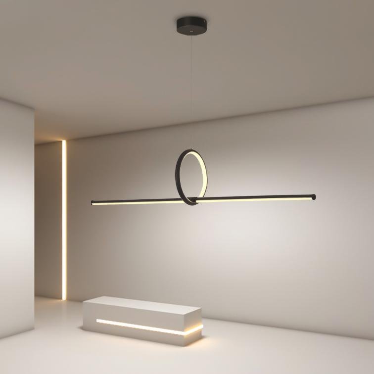 Modern Linear Round Pendant Light in Matte Black for Dining and Living Spaces