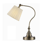 Empire Curved Arm Desk Lamp in Matte White Iron with Linen Shade