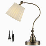 Empire Curved Arm Desk Lamp in Matte White Iron with Linen Shade