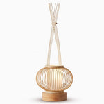 Rustic Woven Bamboo Table Lamp With Cylinder Led Light Usb Port