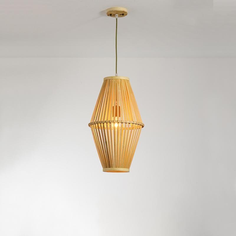 Artisan Bamboo Pendant Light – Diamond & Circular Farmhouse Illumination