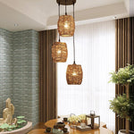 Artisan Wicker Pendant Light Trio — Natural Burlywood Handwoven Shade Set