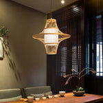 Burlywood Bamboo Pendant Light with Dual Conical Shades