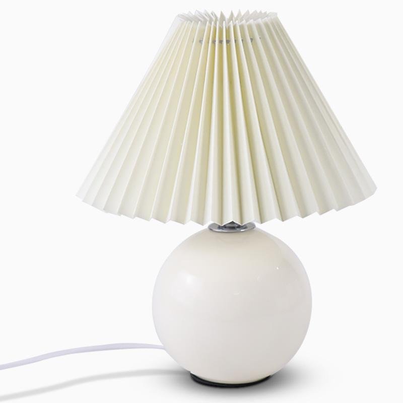 Modern White Globe Ceramic And Pleated Table Lamp