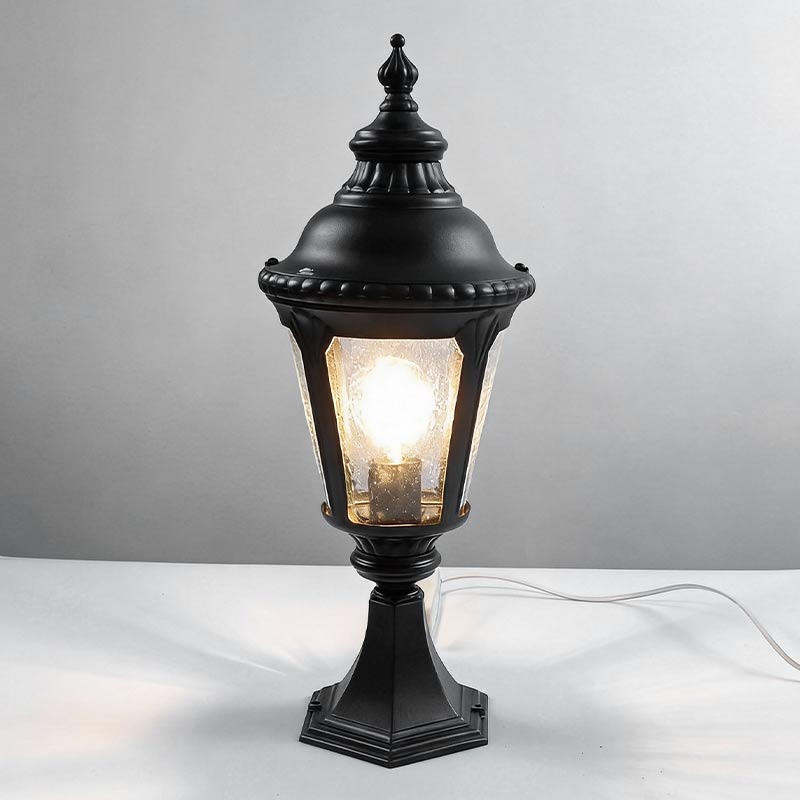 Outdoor Pillar Column Light with Clear Glass Shade in Sand-Black Aluminum