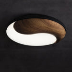 Taiyi Balance Natural Wood LED Flush Mount Ceiling Light, 25.6" Round