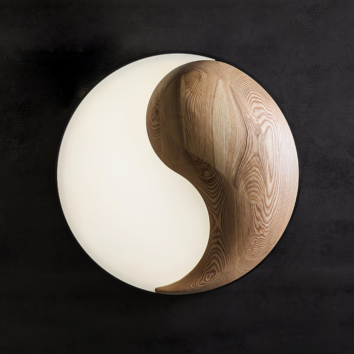 Taiyi Balance Natural Wood LED Flush Mount Ceiling Light, 25.6" Round