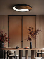 Taiyi Balance Natural Wood LED Flush Mount Ceiling Light, 25.6" Round