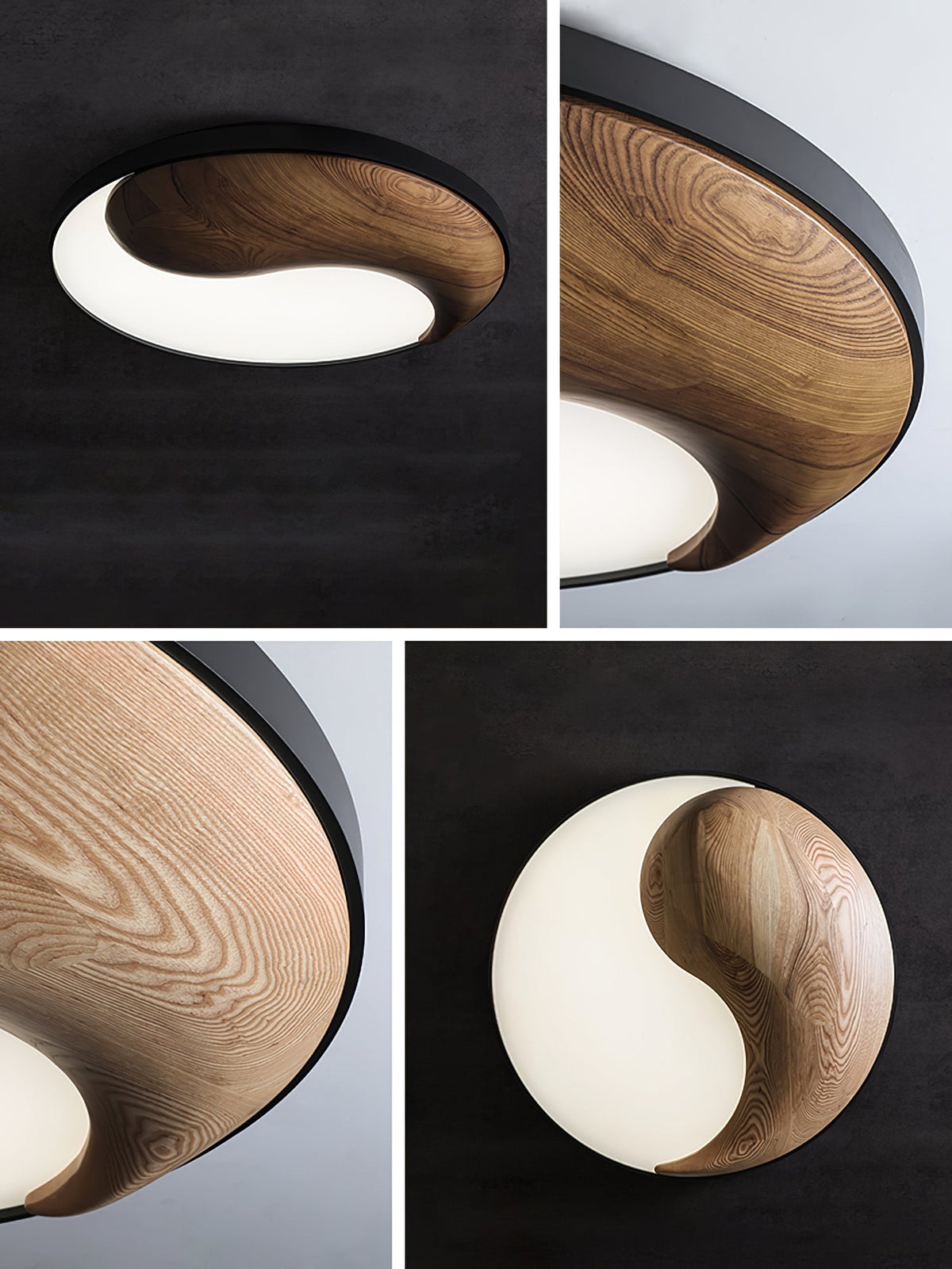 Taiyi Balance Natural Wood LED Flush Mount Ceiling Light, 25.6" Round