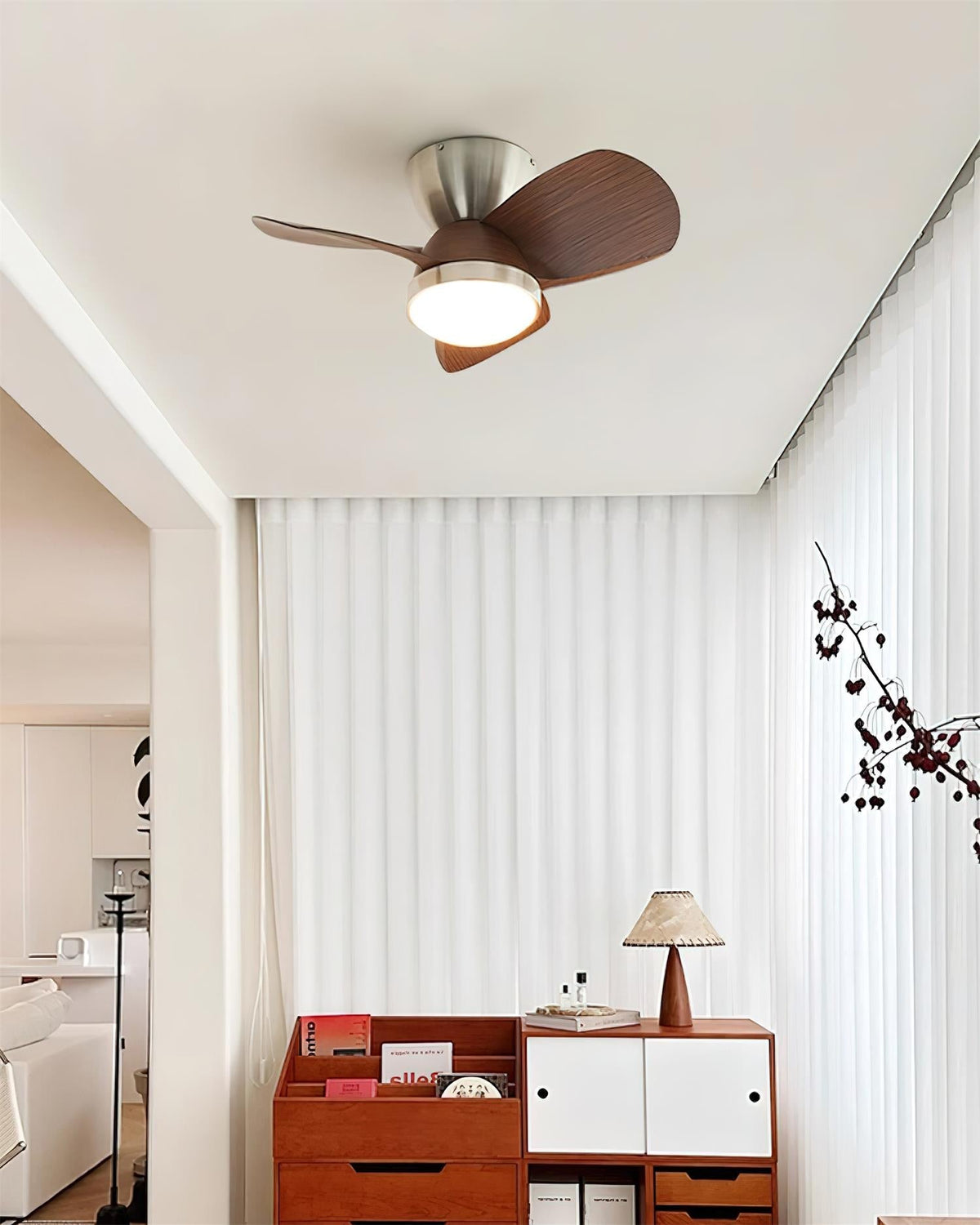 Talaya Ceiling Fan with LED Light in Walnut and Brushed Metal
