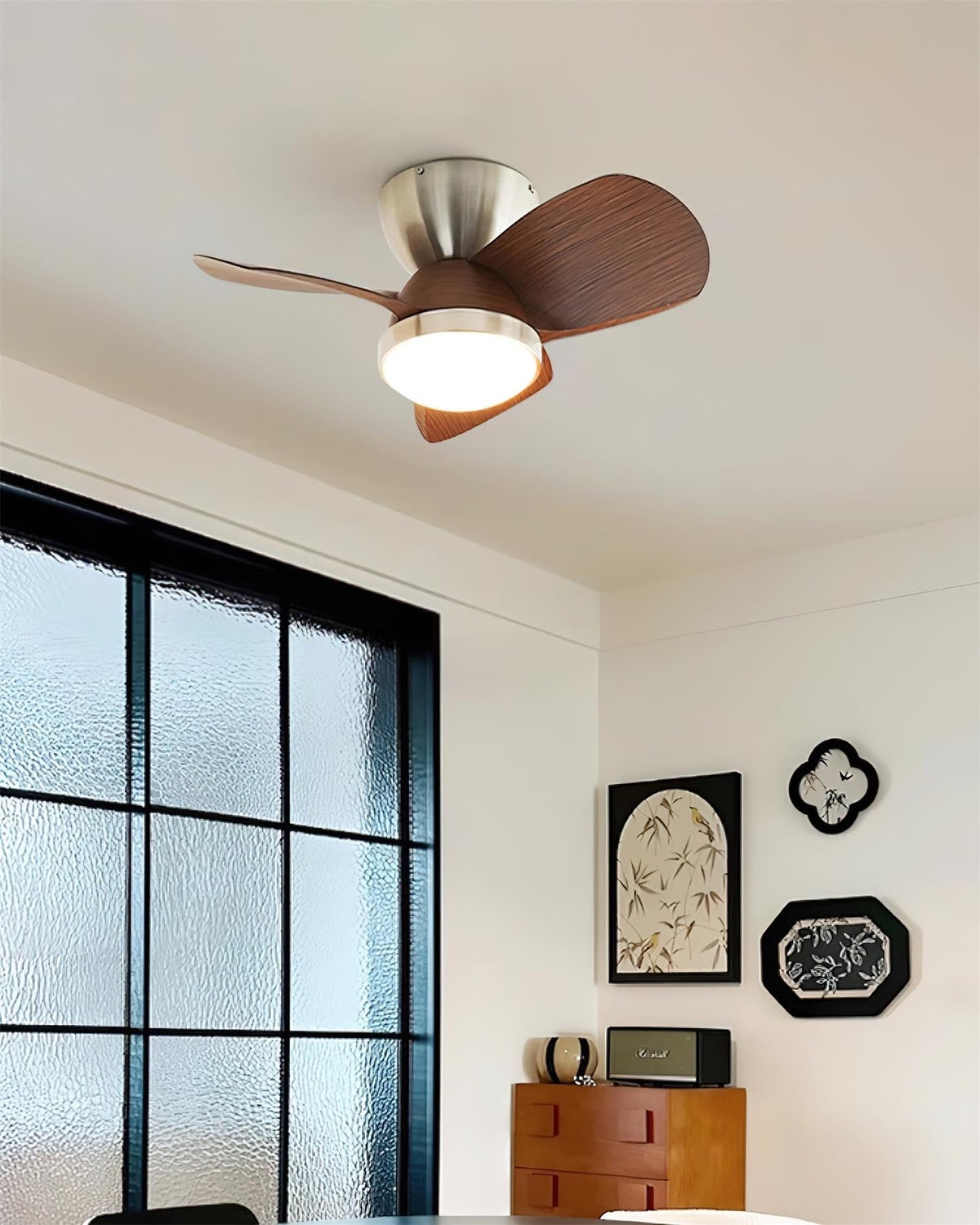 Talaya Ceiling Fan with LED Light in Walnut and Brushed Metal