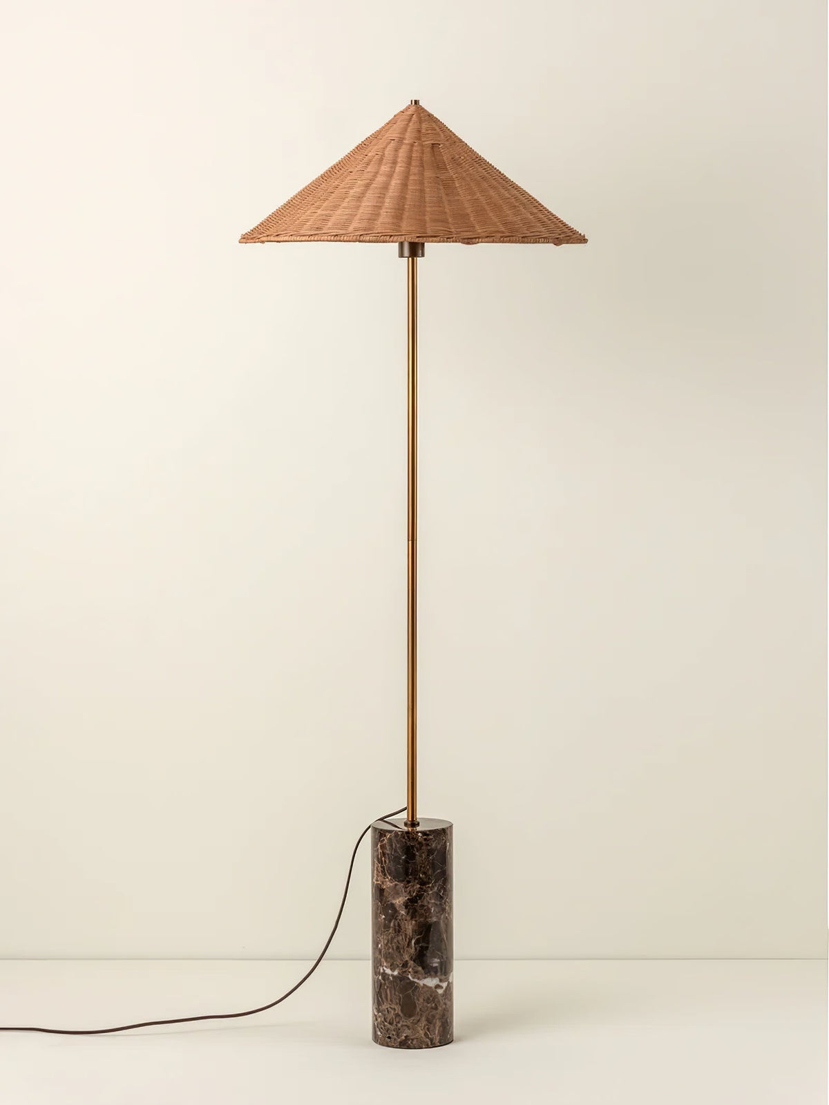 Tansu Rattan Floor Lamp with Marble Base – Modern Asian-Inspired Lighting for Living Room & Bedroom