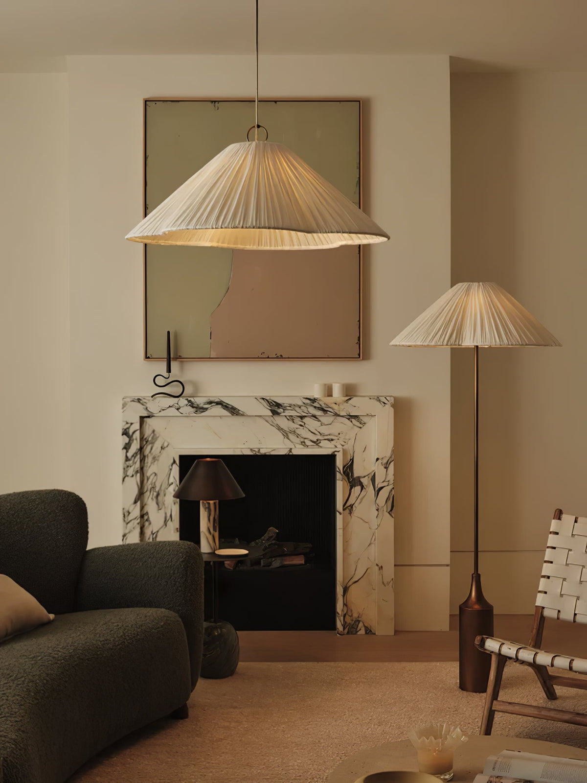 Tansu Rattan Floor Lamp with Marble Base – Modern Asian-Inspired Lighting for Living Room & Bedroom