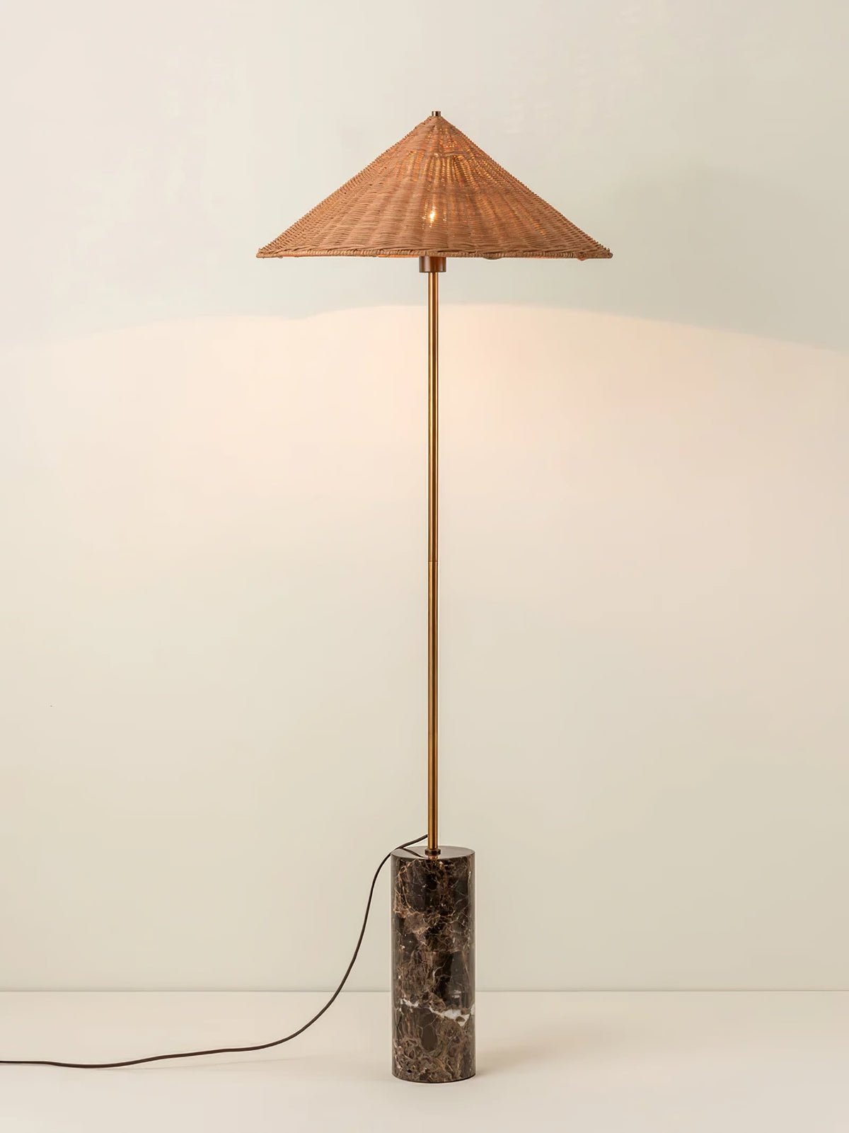 Tansu Rattan Floor Lamp with Marble Base – Modern Asian-Inspired Lighting for Living Room & Bedroom