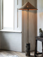 Tansu Rattan Floor Lamp with Marble Base – Modern Asian-Inspired Lighting for Living Room & Bedroom