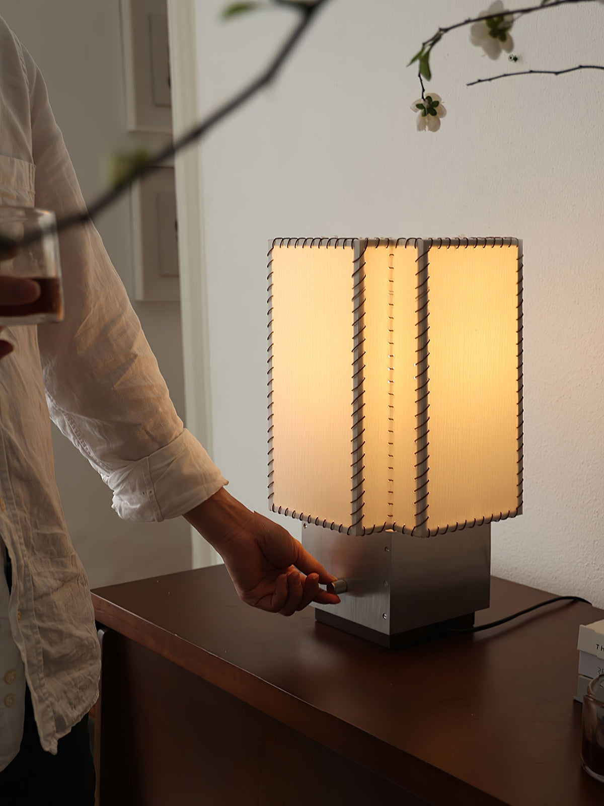 Tanu Stitch Table Lamp – Artisan Fabric Shade with Brushed Metal Base