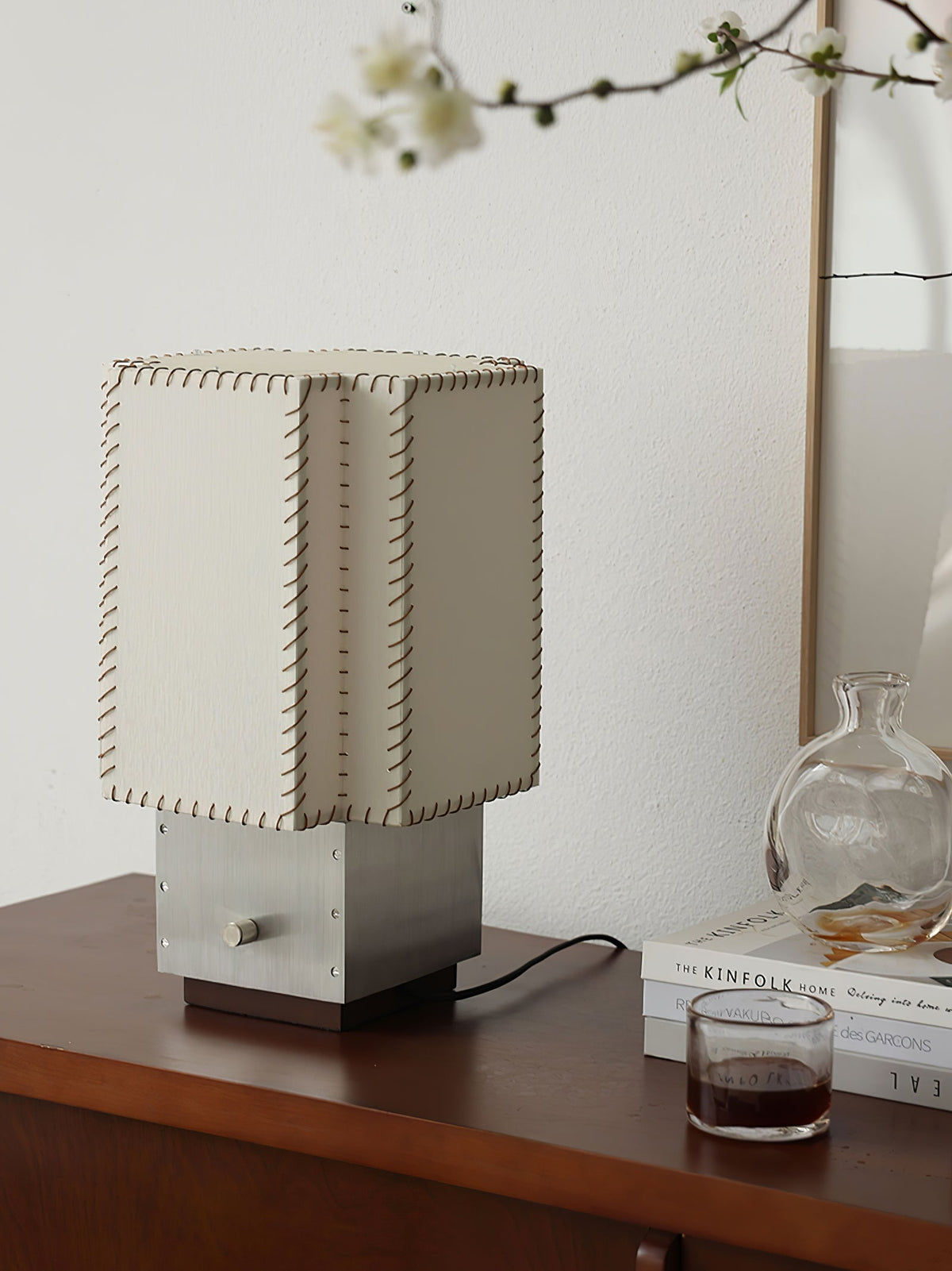Tanu Stitch Table Lamp – Artisan Fabric Shade with Brushed Metal Base