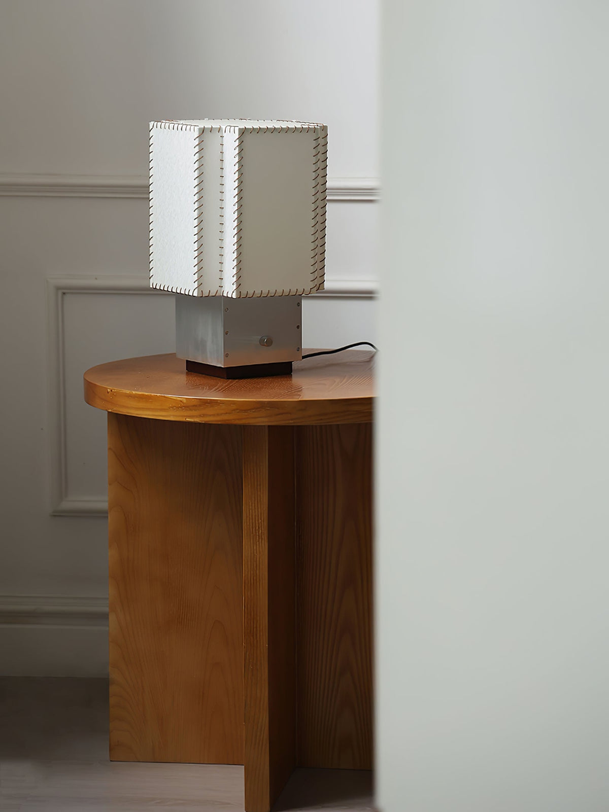 Tanu Stitch Table Lamp – Artisan Fabric Shade with Brushed Metal Base