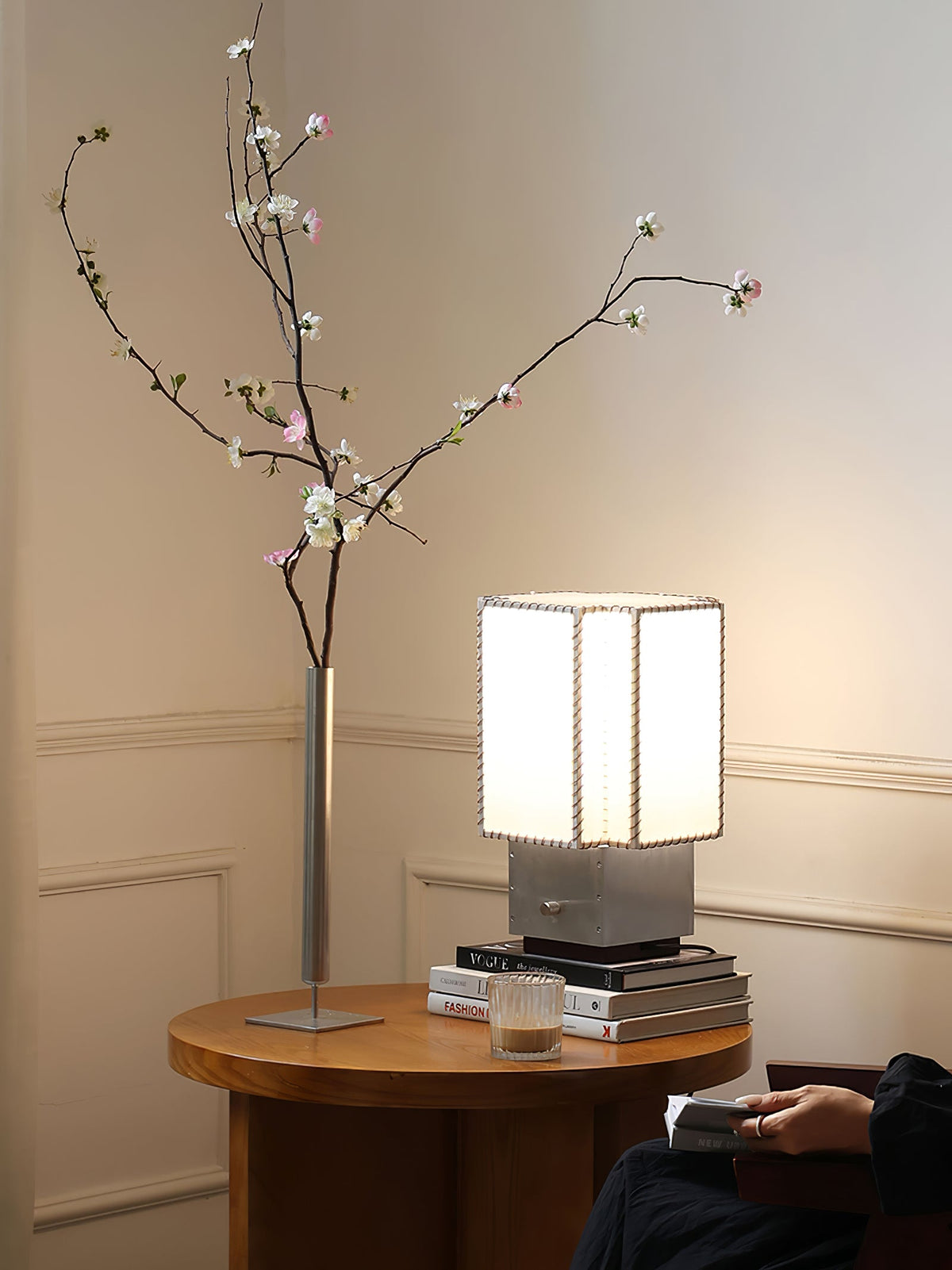 Tanu Stitch Table Lamp – Artisan Fabric Shade with Brushed Metal Base
