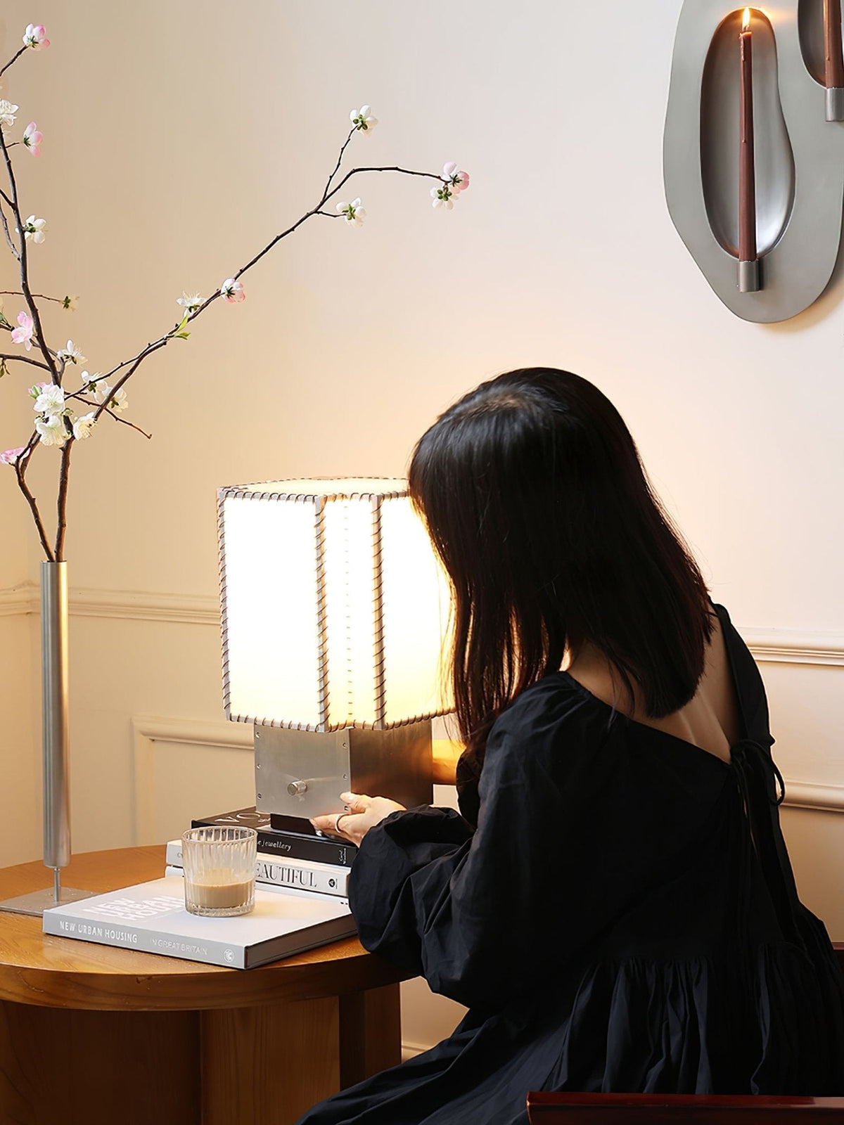Tanu Stitch Table Lamp – Artisan Fabric Shade with Brushed Metal Base