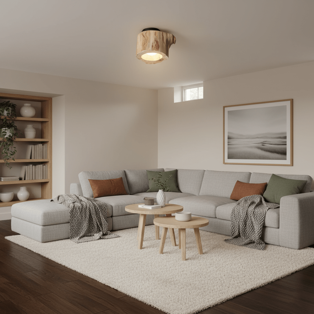 Tarn Hollow Natural Wood LED Ceiling Light – Flush Mount for Modern Interiors