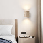 Tavian Travertine Wall Sconce in Natural Stone and Walnut