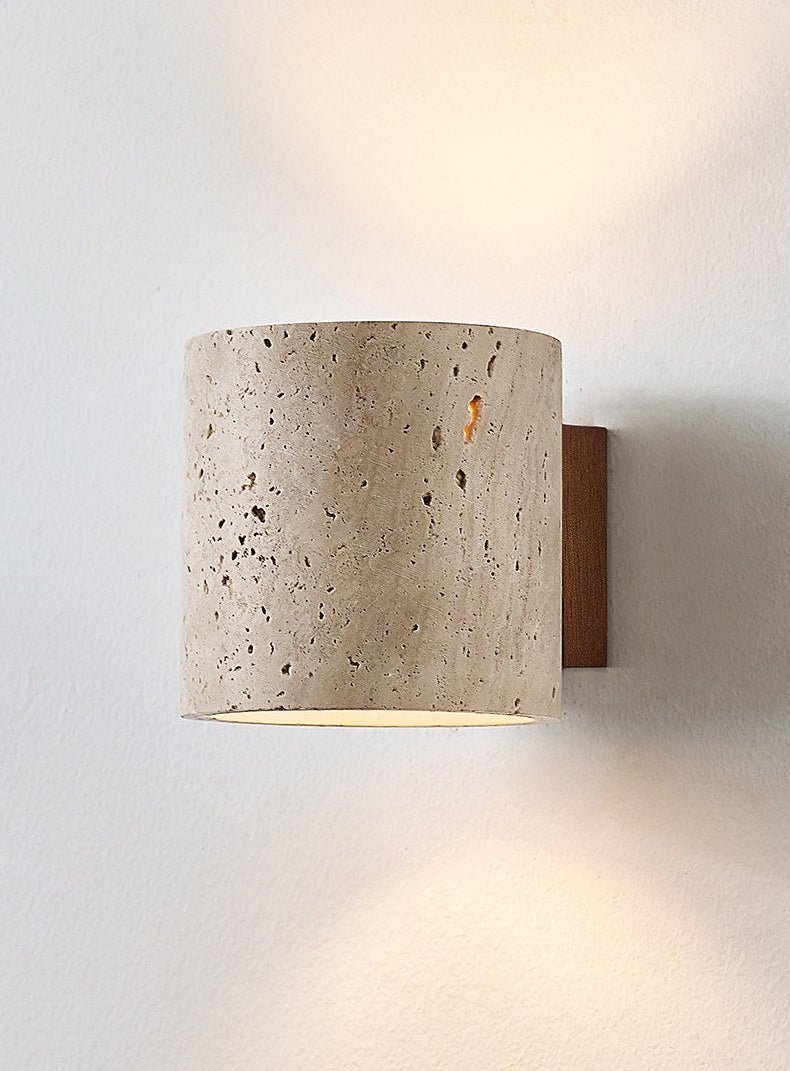 Tavian Travertine Wall Sconce in Natural Stone and Walnut
