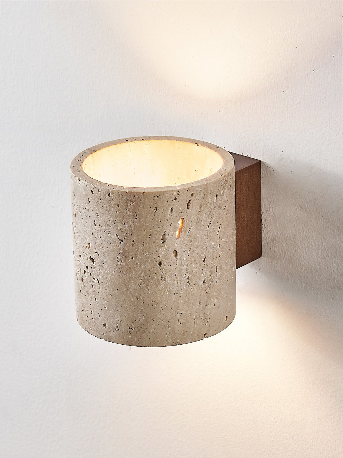 Tavian Travertine Wall Sconce in Natural Stone and Walnut