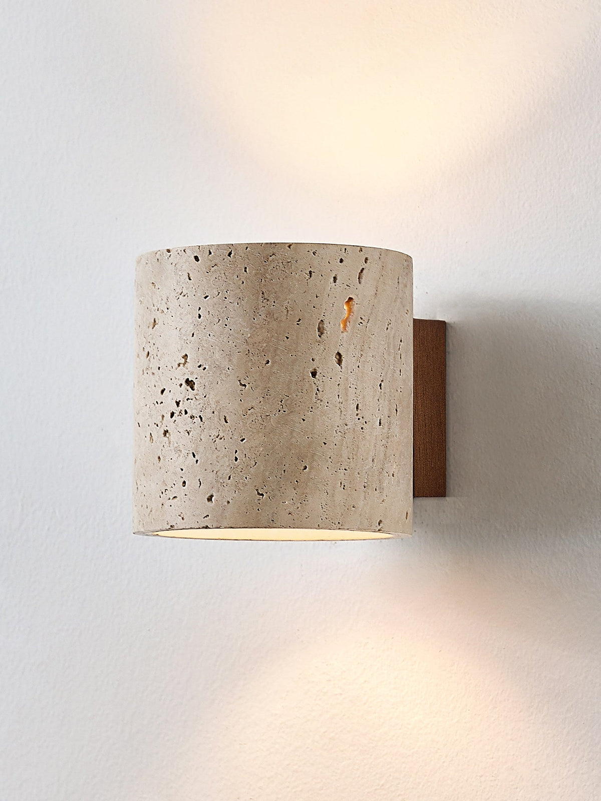Tavian Travertine Wall Sconce in Natural Stone and Walnut