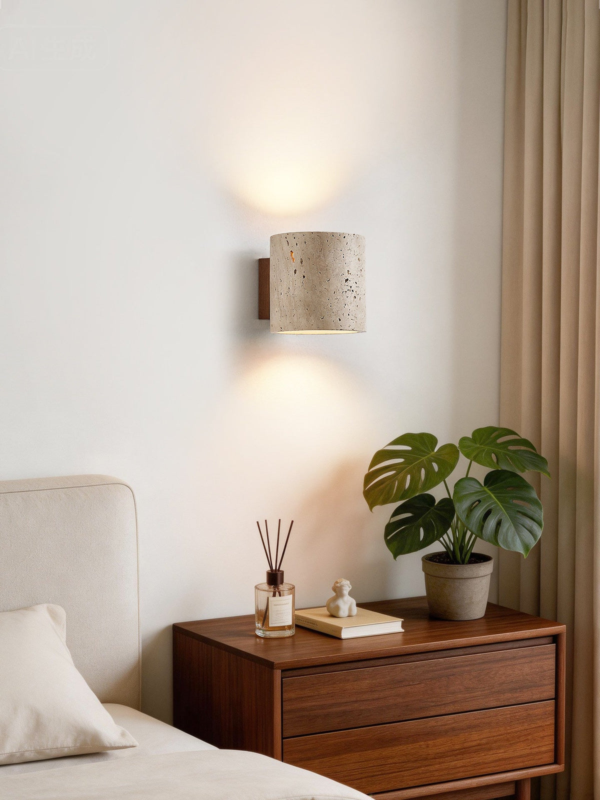 Tavian Travertine Wall Sconce in Natural Stone and Walnut