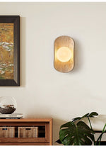 Tavian Halo Travertine Wall Sconce with Wooden Backplate